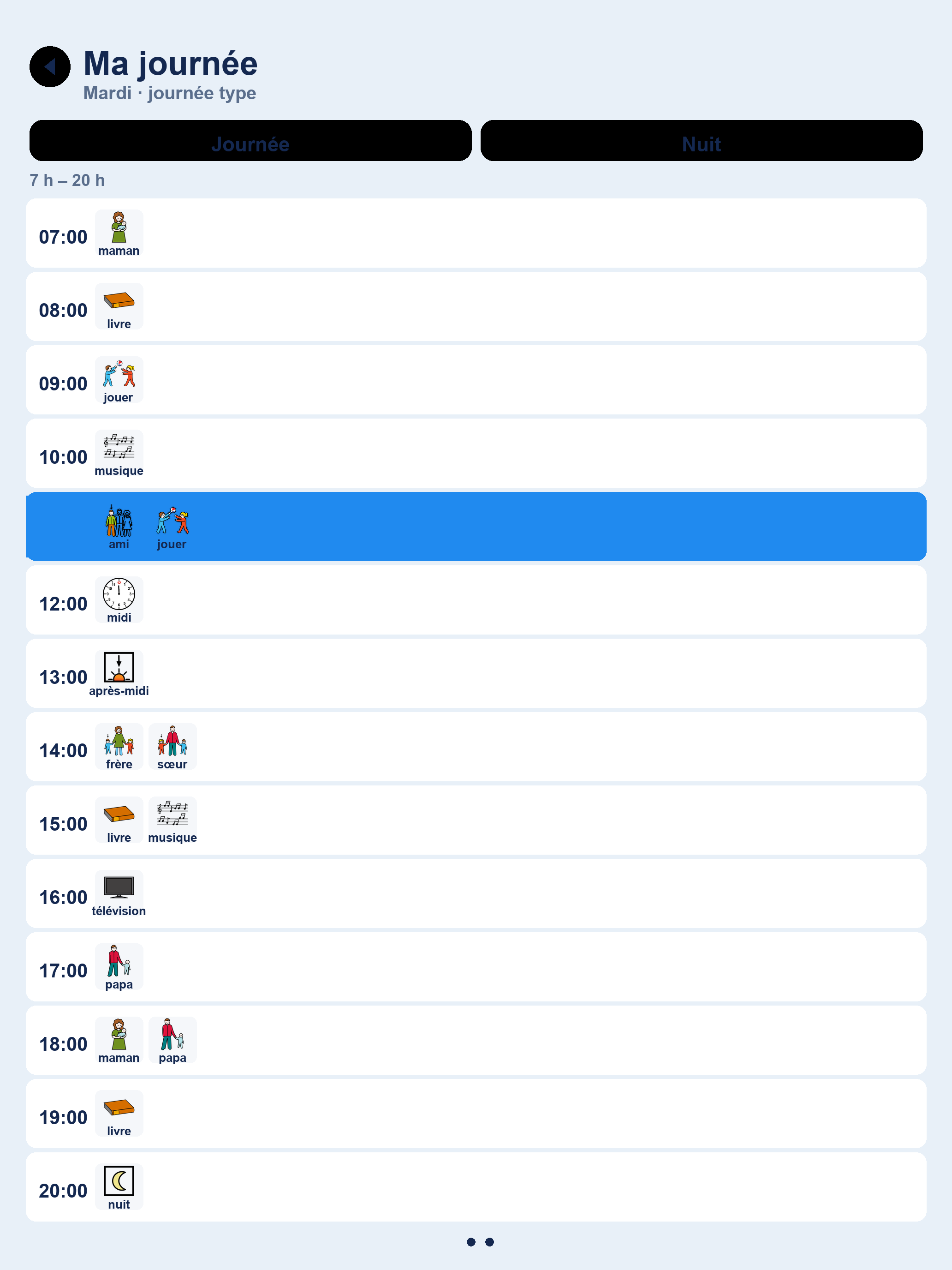 Planning horaire PicPaul : Ma journée avec pictogrammes à chaque créneau